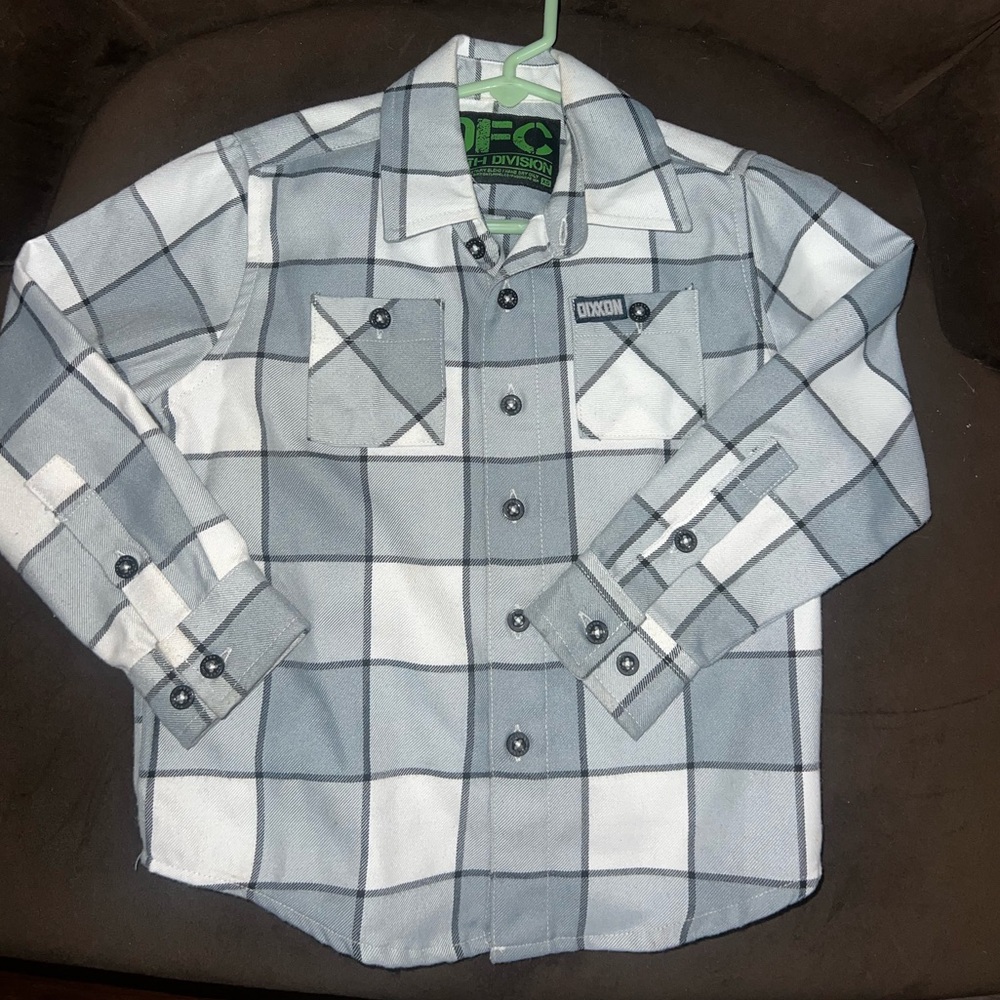 DIXXON Gray and White Plaid Kids Button Down Shirt
